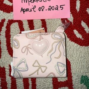 Pink Bow Pattern Wallet with Heart Detail